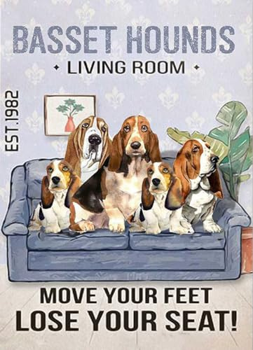 kisoyo Vintage Metall-Blechschild Basset Hounds Family – Basset Hounds Wohnzimmer, Love Your Feet, Lose Your Seat, Dog Lover Home Bedroom Living Room Wall Decor 30,5 x 40,6 cm