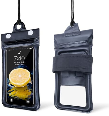 Widisun Black Waterproof Phone Pouch IPX8 Floating Case with Lanyard for Beach, Swim, Boating, Hiking - Protect Phone, Camera, Cash