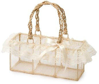 Mopec AA200 Panier à pétales en raphia naturel orné de dentelle 20 x 7,5 x 9 cm.