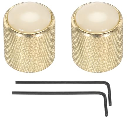 PATIKIL 2 Stk Gitarre Knöpfe Bass Kuppel Knöpfe Weiß Lautstärke Tonregler | Schale Obene 6mm Gold Metall, für E-Gitarre Bass, mit Innensechskant Schlüssel