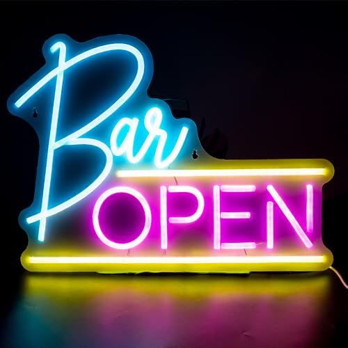 HOVCEH Open Neon Schild, LED Neon Wall Sign, Neon Signs for Wall, Personalisiert Led Neon Schild Bar für Business Light Up Sign für Bar, Salon, Store, Cafe, Shop, Club, Open Sign für Wanddekoration