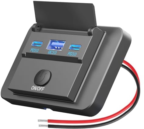 78W Toma USB 12VMontaje Superficial Ligero Doble USB C 30W y QC 3.0 18W Puerto U-S-B del Coche, 12 Voltios Mechero Panel Cargador de Repuesto con Interruptor para Bus Marina Motocicleta
