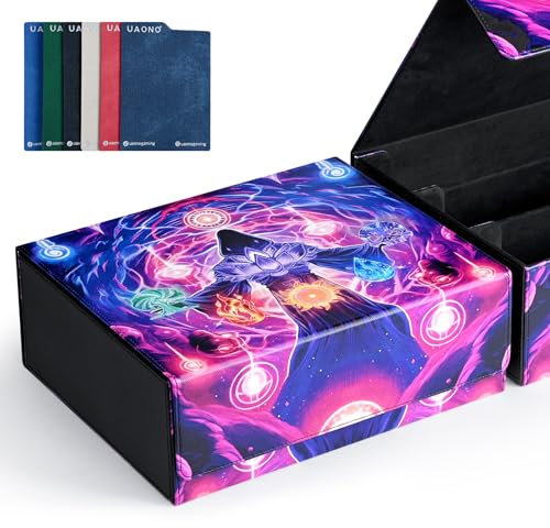 UAONO MTG Deck Box, 1800+ Card Storage Box mit sechs Kartenteilern magnetischer Verschluss Kartenhalter Passt für Magic Game Cards-Mage