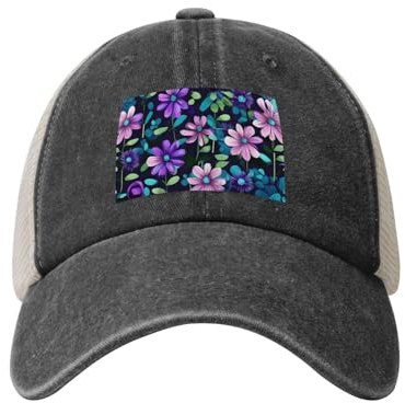 Camellia Cowboy-Netz-Baseballkappe, Polomütze, Trucker, Unisex-Stil, Kopfbedeckung, Snapback, verstellbar, Schwarz, Schwarz , One size
