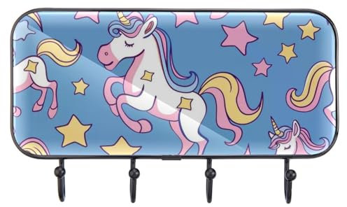 etoenbrc Porte-manteau mural motif princesse licorne, 4 crochets en fer pour accrocher manteaux, porte-manteaux décoratifs pour mur, très résistants pour vêtements, sacs, clés