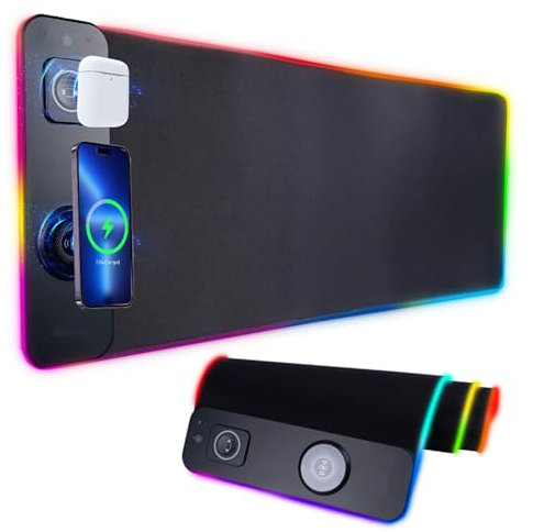H.May 3 in1 Wireless Charging RGB Gaming Mouse PAD,15W 10 Light Modes,800*300*4mm LED Magnetic Wireless Charging Mouse,Pad Desk Pad,Illuminated Mouse Pad for Ql wireless standard phones/mice/Watches