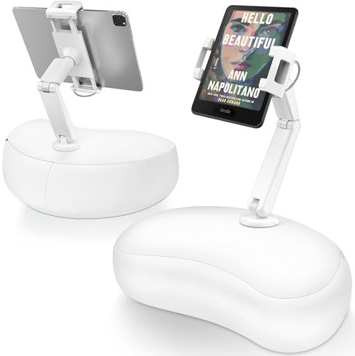 AboveTEK Tablet Pillow Stand, iPad Pillow Holder for Lap with Soft Bean Bag, Multiple Angles Adjustable iPad Bed Holder Fits 4.7 to 12.9 Inch Tablets/Phones for Sofa, Chair, Ground (White)