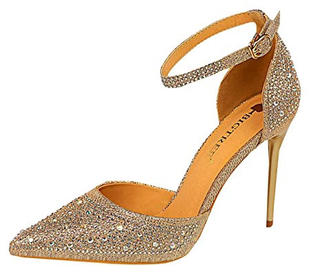 Generico Donna Chunky Blocco Scarpe da Sposa con Punta a Punta Scarpe con Tacco di Lusso Blingbling Sexy per Le Donne Sexy Tacchi Alti Ciabatte Dosandalo Tacco (Rose Gold, 37)