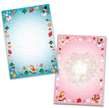 2 Motiv Schreibblöcke Hefte Briefpapier liniert für Kinder Schule Weihnachten Weichnachtsmotiv Hase Pferd rosa und blau (1 Block rosa und 1 Block blau A4 mit je 25 Blättern)