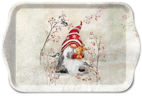 Ambiente kleines Tablett Melamin Serviertablett Dekotablett 13x21 cm Wichtel Zwerg in Winterlandschaft Winter Weihnachten Advent Serie Dwarf Hug