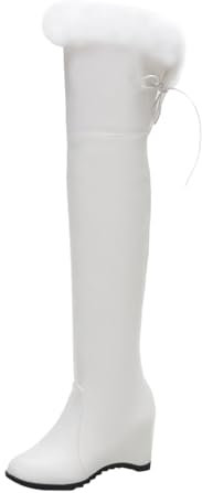 Stivali alti al ginocchio bianchi Stivali invernali alti al ginocchio da donna Stivali alti al ginocchio in pelle per donna Stivali alti fino alla coscia con tacco grosso Stivali sopra il ginocchio