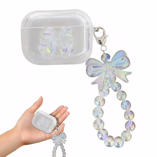 Kompatibel mit Airpods 4 Hülle,Airpods 4 Case,Hülle Airpods 4,Mit Süßem Schlüsselanhänger,Schutzhülle mit Laserschleife für Mädchen und Frauen,Schutzhülle für Apple Airpods der 4. Generation