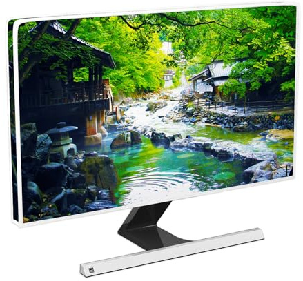 Baocicco Rustic River Farmhouse Waterproof Computer Monitor Cover 22, 23, 24, 25 Inch Panel Case Computer Screen Protective LCD/LED/HD Water Proof Computer Covers for Desktop PC CPU Tower Protector
