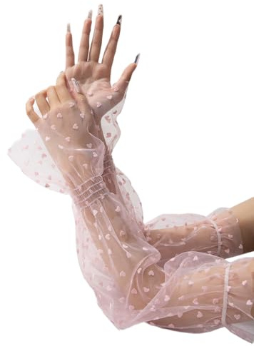 Whakano Armstulpen,53cm Atmungsaktive Tüll Arm Sleeves,Herzmuster Armstulpen,Puffärmel Design Uv Schutz Arm Ärmel Abnehmbare Sommerhandschuhe,für Party Outdoor Hochzeitskleid Abschlussball