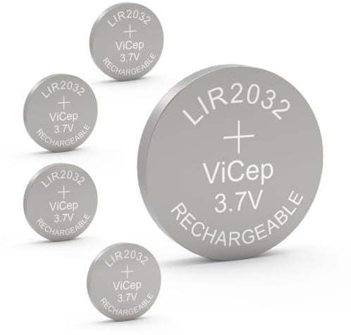 ViCep 5-Pack Batteria ricaricabile 2032 LIR2032 3,7 V batteria a bottone agli ioni di litio 70 mAh alta capacità