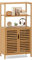 COSTWAY Standregal Bambus mit Türen, 4-stöckiges Lamellentürenschrank, Badregal freistehend, Aufbewahrungsschrank für Wohnzimmer, Badzimmer, Küche, 60 x 33 x 116 cm