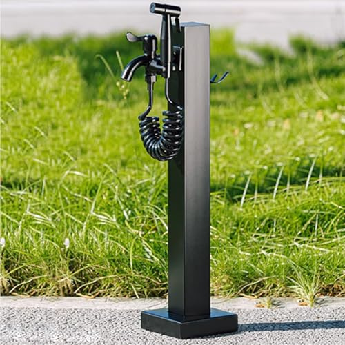 QSNYJPL Wasserzapfsäule Garten, Garten Wasserhahn aus Edelstahl, Gartenbewässerung für den Außenbereich mit Wasserhahn und Sprühpistole, Gartenbrunnen für Außen(Black,60cm/24in)