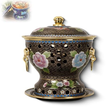 Chinese Copper Hot Pot, Split Design Thick Hotpot Shabu Pot, Chinese Traditional Old Beijing Copper Hot Pot, Durable & Easy Clean, for Family Friend Party, Home & Restaurant Use (Black-A)