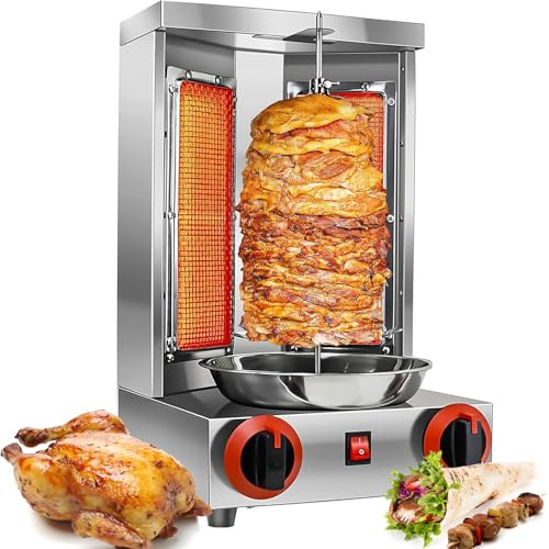 Barbacoa Vertical de Gas para Kebab y Pollo, Giroscópica con Tornillo, Máquina de Kebab, Horno de Barbacoa Vertical con Interruptor de Ajuste de Temperatura para Restaurante, Salón, Cocina,220V
