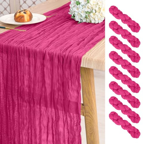Pesonlook Lot de 8 Chemins de Table en étamine Rose Vif, 3 m de Long, Style Rustique Bohème, pour Mariage, Fête Prénuptiale, Fête, Banquet -55 x 300 cm
