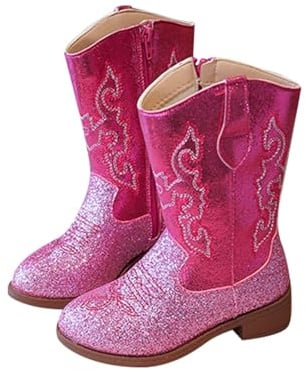 Nlaayong Bottes western cowgirl cowboy pour filles, chaussures d'équitation mi-mollet pour petit enfant/grand enfant