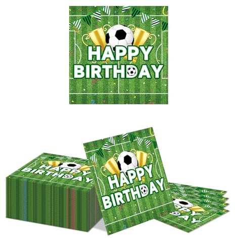 Kotkiddy 40 Stück 33x33cm Fussball Geburtstag Servietten Kinder Football Birthday Tischdeko Jungen Mädchen Football Thema Geschirr für Fußballspiele Sportveranstaltungen