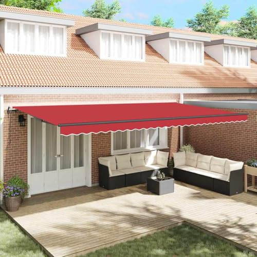 QJBSAVVA Moderne einziehbare Gelenkarmmarkise 600 x 350 cm in Rot aus robustem Markisenstoff und Aluminiumrahmen mit Fernbedienung für Balkon Terrasse und Outdoor Sonnenschutz