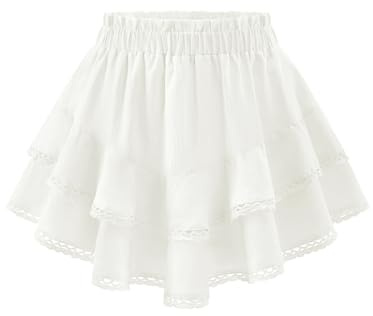 Timormode Flowy Skorts for Women Casual Boho Ruffle Mini Skirts White M