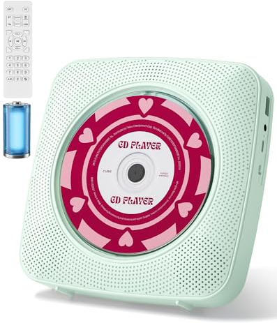 KOVCDVI CD Player Portable with Bluetooth, Speakers, Radio for Home Green | Desktop & Wall Mounted CD Player with Remote Control Support USB/AUX Playback Headphone Jack