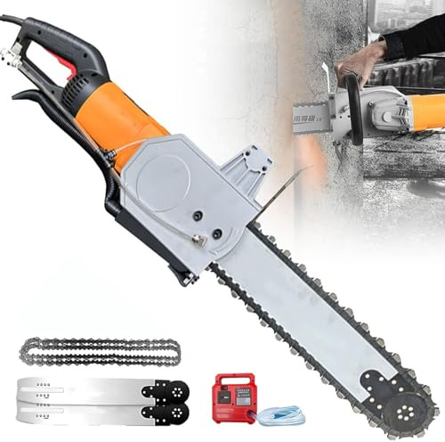Electric Concrete Chain Saw with Water Fed Dust Suppression, Diamond Chain Wall Cutter for Concrete and Brick Wall