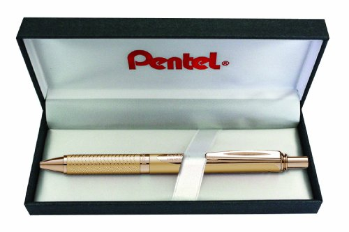 Pentel BL407X-BOX EnerGel Liquid-Gel-Roller Sterling mit vollflächig goldene Gehäuse, Strichstärke 0.35 mm, Kugeldurchmesser 0.7 mm, schwarz, 1 Stück (1er Pack)