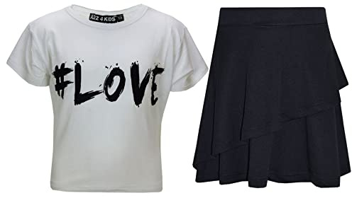 A2Z 4 Kids Girl Tops Kid Comic Graffiti #Love Paris NYC #Selfie Crop Top T-Shirt - #Love White Top Fril Skirt 9-10
