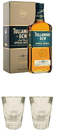 Tullamore Dew 12 Jahre Irish Single Malt Whiskey 0,7 Liter + Tullamore Dew Shotglas mit 2cl Eichstrich 1 Stück + Tullamore Dew Shotglas mit 2cl Eichstrich 1 Stück