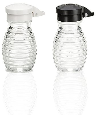 Moisture Proof Salt and Pepper Shakers, Black and White Lids Spring Loaded, No Clog, 2 Oz, Set of 2