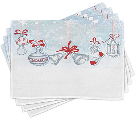 ABAKUHAUS Weihnachten Platzmatten, Retro, Waschbare Stoff Esszimmer Küche Tischdekorations Digitaldruck, Weißrot