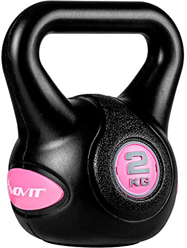 MOVIT Kettlebell STYLISH BLACK, Kugelhantel mit Bodenschonender Kunststoffhülle, 2 bis 20 kg, Schadstoffgeprüft, 2 kg Pink