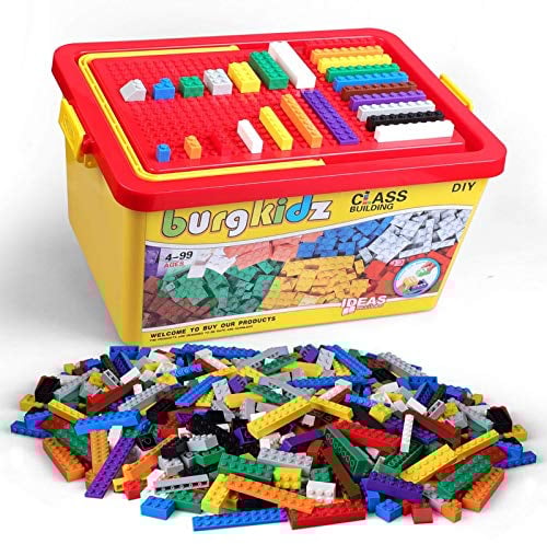 burgkidz Building Blocks, 1000 Pieces Classic Creative Bricks Includes Wheels Window Door Eyes, Bulk Colorful Building Construction Toys with Storage Box for Boys Girls Age 4-8