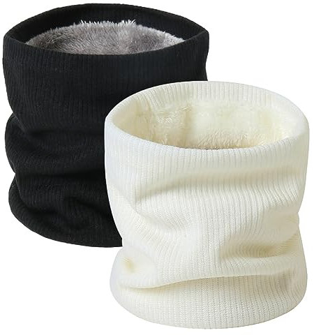 JFAN Écharpe De Cercle Homme Femme Tour De Cou Chaud Tricot Foulard Cache-cou Chaud Pour Cycliste Motocyclisme Le Ski,Taille unique,Noir+blanc