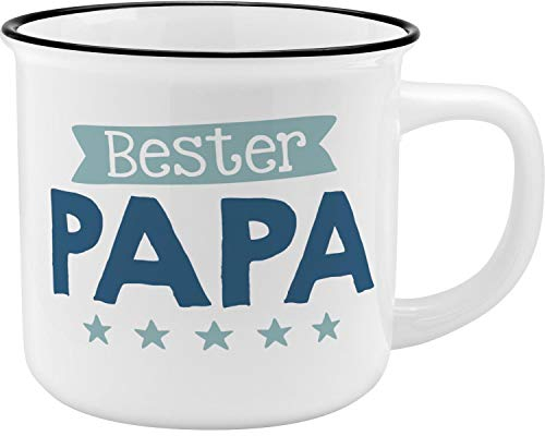 GRUSS & CO Becher Motiv Papa | New Bone China Porzellan, Emaille-Optik, 35 cl | Geschenk Papa, Vatertag | 45765