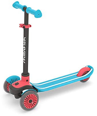 Chillafish Scotti Glow, 3-Rad leicht lenkender Tretroller mit Twintip Antirutschdeck, integrierter Bremse und Leuchträdern,einstellbare Höhe für alle Kinder ab 3 Jahren, Blau