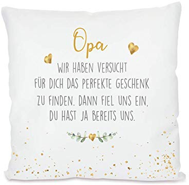 Manufaktur Liebevoll I Kissen „Opa, wir haben versucht ... I Geschenk für den Großvater, Opi I Besondere Geschenkidee als Dankeschön, zum Geburtstag und zu Weihnachten I 40x40 cm