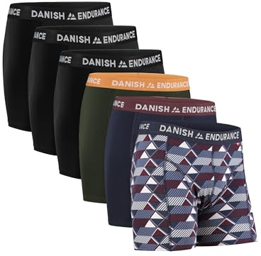 DANISH ENDURANCE Herren Boxershorts, 6 Pack, Retroshorts aus weicher Baumwolle (Mehrfarbig (3X Schwarz, 1x Grün/Orange, 1x Marineblau/Bordeaux, 1x Retro), m)