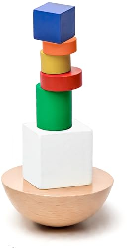 Natureich Stapelturm mit 6 Bausteinen aus Holz für Kinder, Geschicklichkeitsspiel