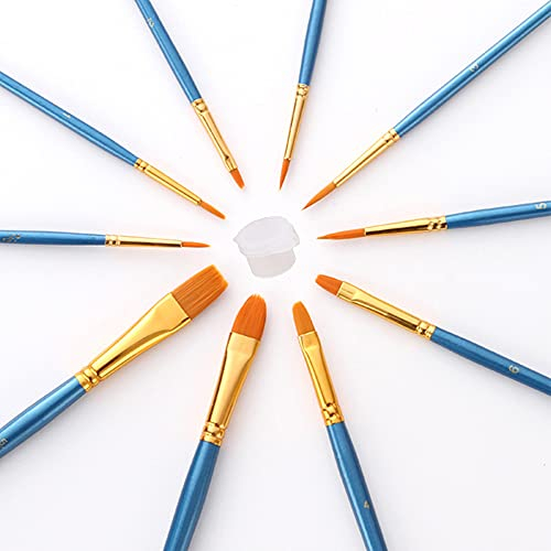 WYAN 10er Pinsel Set Nylon Haarpinsel für Körper, Gesicht, Aquarell, Acryl und Ölgemälde. (Blau)