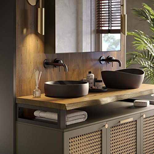 LAMO Manufaktur Waschtischplatte, Holzplatte Waschtisch Baumkante, 80x50 cm (AxB), Rustikal, ohne Montageset, LWP-01-A-003-CG