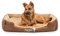 lionto Hundebett mit Wendekissen und Rutschfester Unterseite, Heimtierkissen mit tiefem Einstieg für Hunde und Katzen jeden Alters, 90x70 cm, kuscheliges Hundekissen, braun/beige (Namensaufdruck)