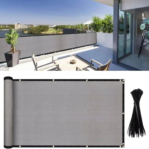 Vocray 0.9X3M Privatsphäre Sichtschutz für Balkon Geländer, Sonnenschutz Balkon Netz, Wind- und Staubschutz, Mesh Stoff für Außenschutz, Pool, Terrasse, Patio, Zaunabdeckung(Hellgrau)