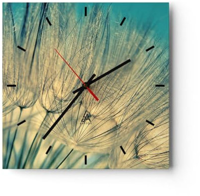 Modern Wanduhr Löwenzahn Makro Löwenzahn 40x40cm Quadrat Groß Wand Uhr Glas Analog Zimmeruhren Küche Büro Wohnzimmer Glasuhr Wall Clock Dekoration Design Wanddekoration Küchenuhr C3AC40x40-4846