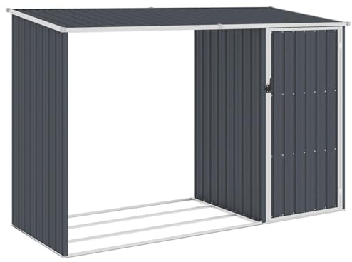 Gecheer Gartenhaus Metall Geräteschuppen Gartenschuppen Gerätehaus Garten Schuppen Brennholzlager Verzinkter Stahl Anthrazit 245x98x159 cm