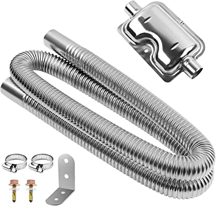 MaxEarn 120cm Exhaust Hose for Generator with Muffler, Car Stainless Steel Air Diesel Heater Exhaust Pipe with 2 Clamps, Auto Parking Auxiliary Heater Accessories for Diesel Gas Vent Hose Heating